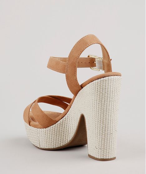 sandália vizzano plataforma com palha marrom