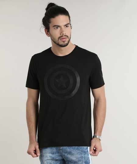 Camiseta Masculina Capitão América Manga Curta Gola Careca Preta - GG Menor preço em Camiseta Masculina Capitão América Manga Curta Gola Careca Preta - GG
