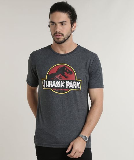 Camiseta-Masculina-Jurassic-Park-Manga-Curta-Gola-Careca-Cinza-Mescla-Escuro-9591407-Cinza_Mescla_Escuro_1