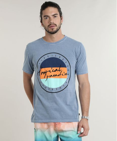 Camiseta-Masculina--Tropical-Paradise--Manga-Curta-Gola-Careca-Azul-9739290-Azul_1
