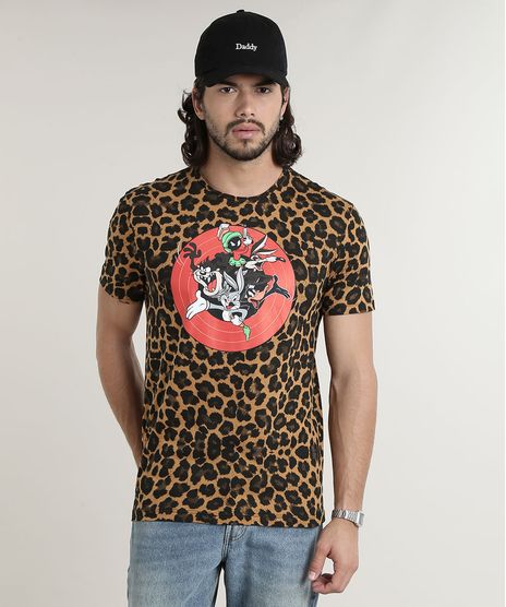 Camiseta-Masculina-Looney-Tunes-Estampada-Animal-Print-Manga-Curta-Gola-Careca-Caramelo-9759809-Caramelo_1