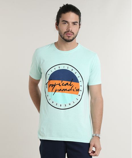 Camiseta-Masculina--Tropical-Paradise--Manga-Curta-Gola-Careca-Verde-Claro-9739290-Verde_Claro_1