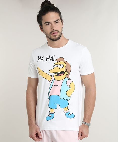 Camiseta Oxer Básica Mescla Raglan Masculina Camiseta Masculina Nelson Os Simpsons Haha Manga Curta Gola Careca Off White Cea