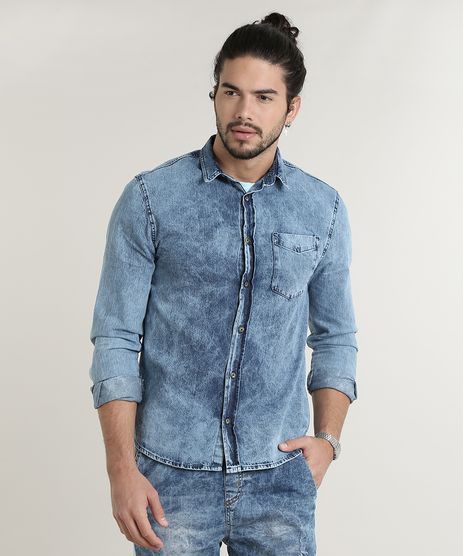 Camisa-Jeans-Masculina-Tradicional-com-Bolso-Manga-Longa-Azul-Medio-9588237-Azul_Medio_1