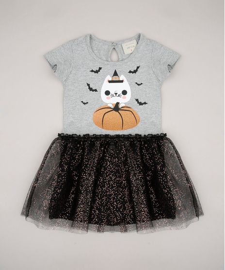 Vestido-Infantil-Halloween-Gatinho-com-Tule-Sem-Manga-Cinza-Mescla-9708692-Cinza_Mescla_1