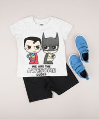 Conjunto-Infantil-Batman-e-Super-Homem-de-Camiseta-Manga-Curta-Cinza-Mescla-Claro---Bermuda-em-Moletom-Preta-9752864-Preto_3