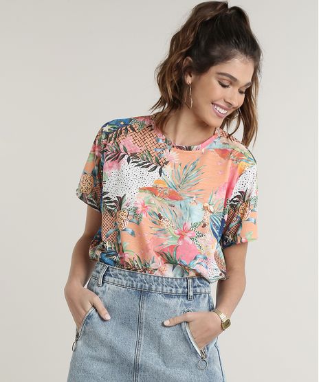 Blusa-Feminina-Estampada-Ilha-Manga-Curta-Decote-Redondo-Laranja-Claro-9715813-Laranja_Claro_1