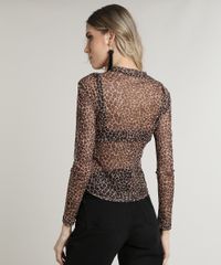 Blusa-Feminina-em-Tule-Estampada-Animal-Print-Onca-Manga-Longa-Gola-Alta-Bege-9441216-Bege_2