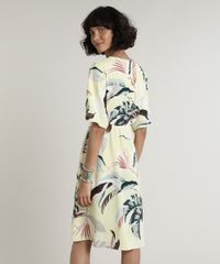 Vestido-Feminino-Curto-Estampado-de-Folhagem-com-No-Manga-Curta-Amarelo-Claro-9649858-Amarelo_Claro_2