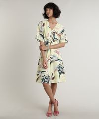 Vestido-Feminino-Curto-Estampado-de-Folhagem-com-No-Manga-Curta-Amarelo-Claro-9649858-Amarelo_Claro_3