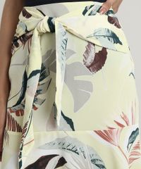 Saia-Feminina-Midi-Estampada-de-Folhagem-com-Faixa-para-Amarrar-Amarela-Claro-9649862-Amarelo_Claro_4