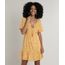 Vestido-Feminino-Curto-Estampado-Floral-com-Tassel-Manga-Curta-Mostarda-9728391-Mostarda_1