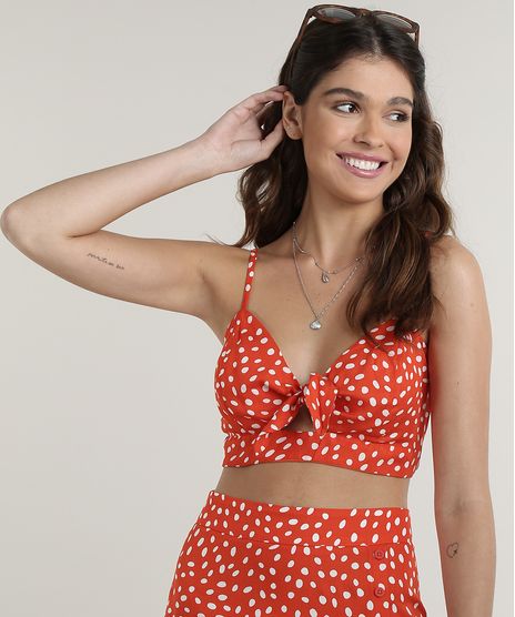 Top-Cropped-Feminino-Estampado-de-Poa-com-No-Decote-V-Vermelho-9700291-Vermelho_1