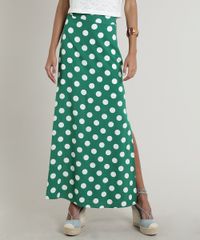 Saia-Feminina-Longa-Estampada-de-Poa-com-Fendas--Verde-9643841-Verde_1
