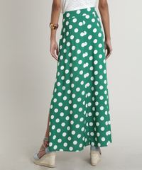 Saia-Feminina-Longa-Estampada-de-Poa-com-Fendas--Verde-9643841-Verde_2