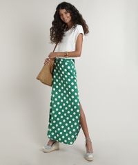 Saia-Feminina-Longa-Estampada-de-Poa-com-Fendas--Verde-9643841-Verde_3