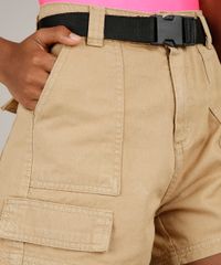 Short-de-Sarja-Feminino-Cargo-Cintura-Alta-com-Bolsos-e-Cinto-Bege-9756067-Bege_4