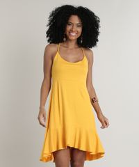 Vestido-Feminino-Curto-com-Argola-e-Babado-Alca-Fina-Mostarda-9694167-Mostarda_1