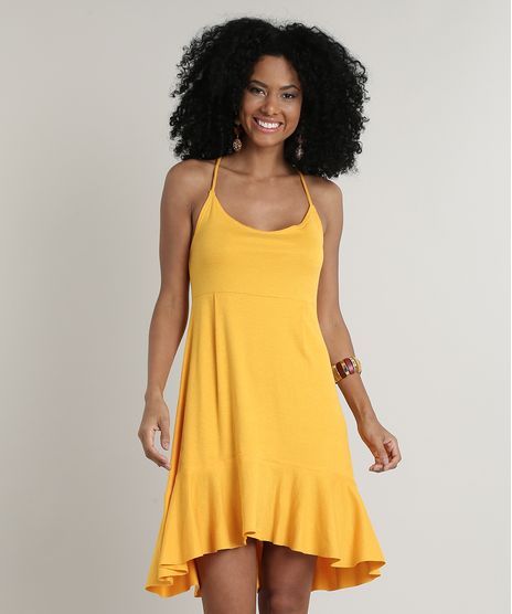 Vestido-Feminino-Curto-com-Argola-e-Babado-Alca-Fina-Mostarda-9694167-Mostarda_1