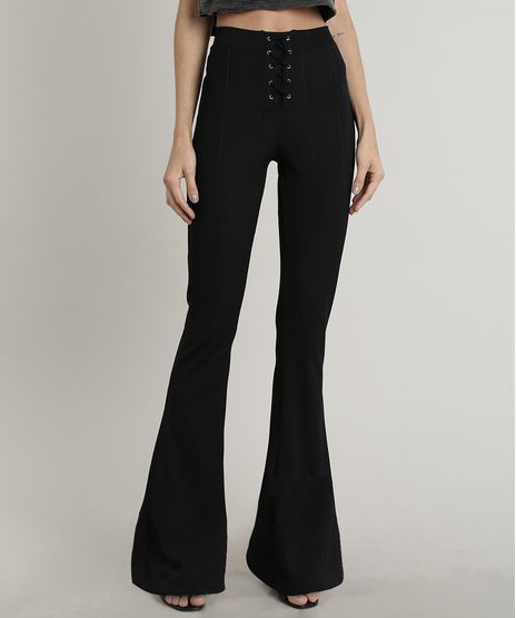 Calca-Feminina-Flare-Canelada-com-Lace-Up-Preta-9722932-Preto_1