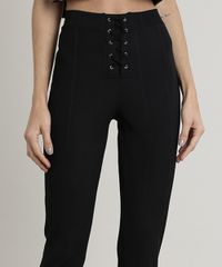 Calca-Feminina-Flare-Canelada-com-Lace-Up-Preta-9722932-Preto_4