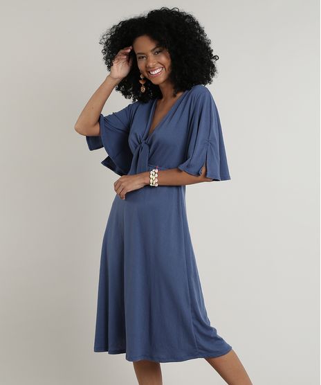 Vestido-Feminino-Midi-com-No-Manga-Curta-Azul-9718066-Azul_1