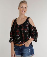 Blusa-Open-Shoulder-Estampada-de-Borboletas-Verde-Escuro-8541721-Verde_Escuro_1
