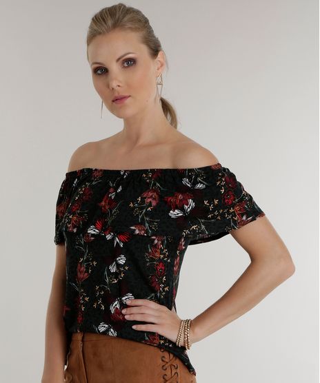 Blusa-Ombro-a-Ombro-Estampada-de-Borboletas-Verde-Escuro-8537146-Verde_Escuro_1