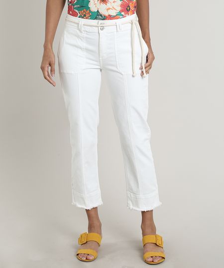 Calca-de-Sarja-Feminina-Cropped-Barra-Desfiada-com-Recortes-e-Cinto--Off-White-9753908-Off_White_1