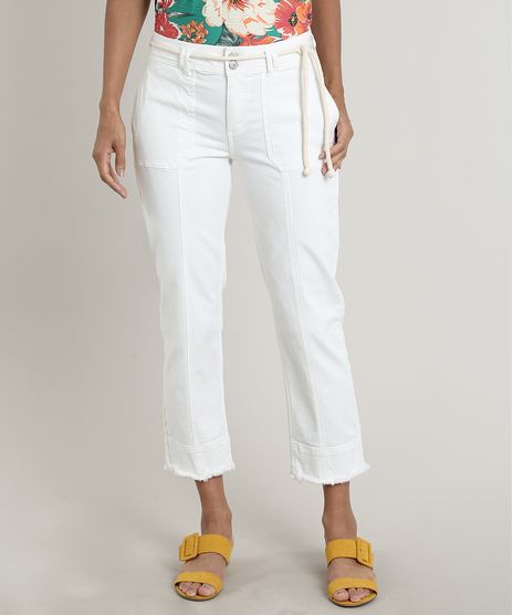 Calca-de-Sarja-Feminina-Cropped-Barra-Desfiada-com-Recortes-e-Cinto--Off-White-9753908-Off_White_1