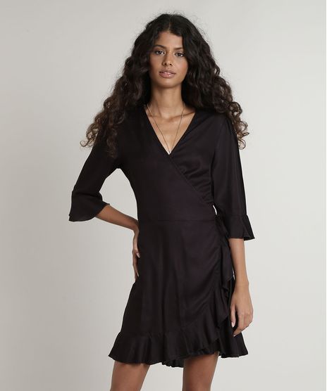 Vestido-Feminino-Curto-Envelope-Manga-3-4-Preto-9645433-Preto_1