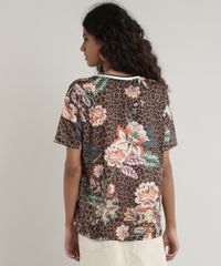 Blusa-Feminina-Estampada-Animal-Print-Onca-com-Flores-Manga-Curta-Decote-Redondo-Bege-9759206-Bege_2