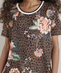 Blusa-Feminina-Estampada-Animal-Print-Onca-com-Flores-Manga-Curta-Decote-Redondo-Bege-9759206-Bege_4
