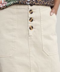 Saia-de-Sarja-Feminina-Curta-com-Bolsos-e-Botoes-Bege-9750187-Bege_4
