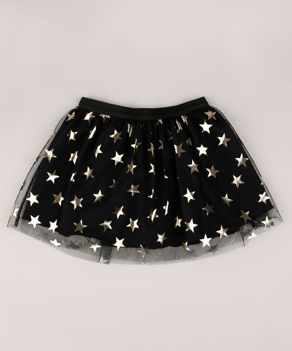Saia Infantil Halloween em Tule Estampada de Estrelas Preta 2