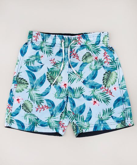 Bermuda-Surf-Infantil-Estampada-de-Folhagem-com-Cordao-Azul-Claro-9765553-Azul_Claro_1