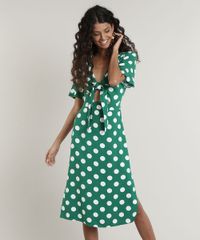 Vestido-Feminino-Midi-Estampado-de-Poa-com-No-Manga-Curta-Verde-9643842-Verde_1