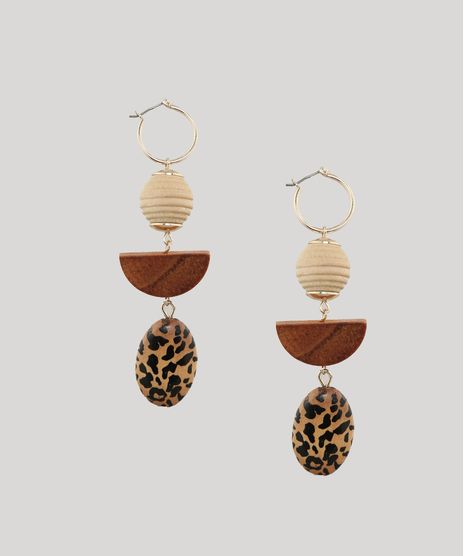 Brinco-Feminino-de-Argola-com-Pingentes-Amadeirados-Dourado-9650251-Dourado_1