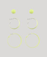 Kit-de-3-Brincos-Femininos-de-Argola-e-Bolinha-Amarelo-Neon-9650258-Amarelo_Neon_1