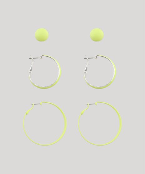 Kit-de-3-Brincos-Femininos-de-Argola-e-Bolinha-Amarelo-Neon-9650258-Amarelo_Neon_1