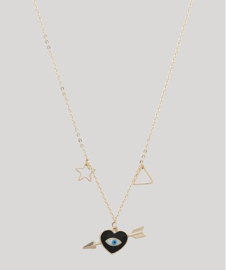 Colar-Feminino-com-Pingente-de-Coracao-e-Olho-Grego-Dourado-9657442-Dourado_1