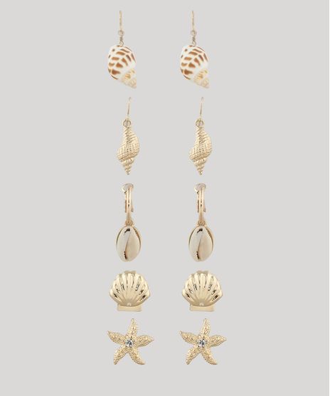 Kit-de-5-Brincos-Femininos-com-Pingentes-Maritimos-Dourado-9650216-Dourado_1