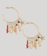 Brinco-Feminino-de-Argola-Folheado-com-Pingentes-Maritimos-Dourado-9661849-Dourado_1