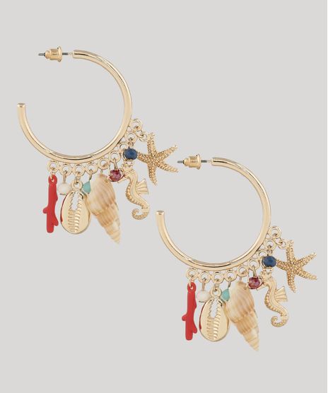 Brinco-Feminino-de-Argola-Folheado-com-Pingentes-Maritimos-Dourado-9661849-Dourado_1