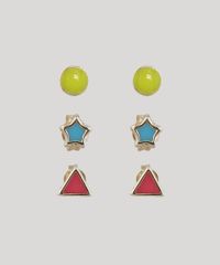 Kit-de-3-Brincos-Femininos-Folheados-Geometricos-Dourado-9657474-Dourado_1