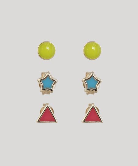 Kit-de-3-Brincos-Femininos-Folheados-Geometricos-Dourado-9657474-Dourado_1
