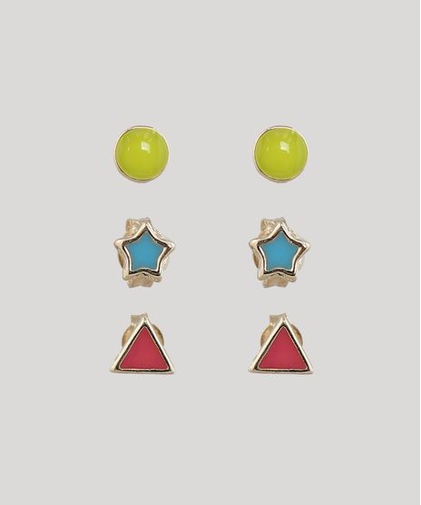 Kit-de-3-Brincos-Femininos-Folheados-Geometricos-Dourado-9657474-Dourado_1