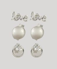 Kit-de-3-Brincos-Femininos-Folheados-Love-Prateado-9657475-Prateado_1