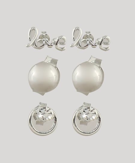 Kit-de-3-Brincos-Femininos-Folheados-Love-Prateado-9657475-Prateado_1