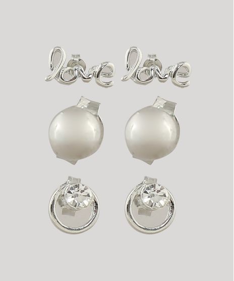 Kit-de-3-Brincos-Femininos-Folheados-Love-Prateado-9657475-Prateado_1